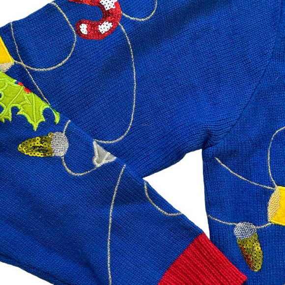 Jolly Sweaters Bright Blue Christmas Sweater W/ Bow - Picture 5 of 6